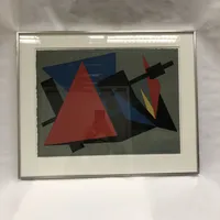 Färglitografi, Claes Göran Karlsson Geometrisk komposition, signerad, numrerad 134/200, något repig ram,  bladmått 42 x 56 cm  Skickas med paket.
