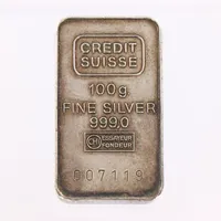 Silvertacka Credit Suisse fine silver 999/1000, 47x28x6mm, nr 007119, 99,9 gram Vikt: 99,9 g
