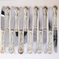 12 Knivar, modell Olga, ca 23cm, blad i rostfritt stål, tyska stämplar, svensk importstämpel,  830/1000 silver. Bruttovikt 1096,6g 