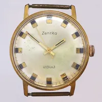 Armbandsur, Zentra 2000, gulddoublé, Ø32mm, hårt uppdragen, servicebehov, repigt plexiglas, länk saknas