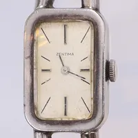 Armbandsur Zentima, rektangulär urtavla 25x18mm, länk av sterlingsilver, säkerhetskedja, glaset med skada, servicebehov, silver 835-925/1000