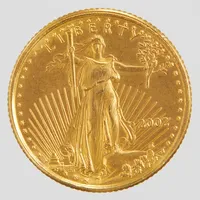 Mynt, 5 Dollars American Gold Eagle, bullion coinage, United States of America, Ø16,5mm, finhalt 917/1000, vikt:3,4g. 