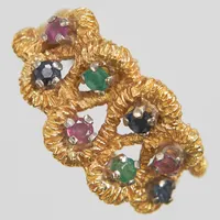 Ring, färgade stenar, Ø18¾, bredd: 3-13,5mm, 18K Vikt: 10,5 g