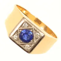 Klackring diamanter 4x ca 0,01ct, stl 16¾, bredd 8,5mm, blå sten, Svedboms Guldsmeds Ab Hov, år 1963, 18K  Vikt: 5 g