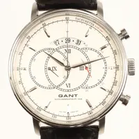 Herrur Gant, stål, quartz, ca 45mm, refnr 1089, kronograf, datum, läderarmband, inga tillbehör.  Vikt: 0 g