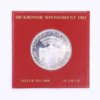 Minnesmynt "Sveriges Riksdag Helgeandsholmen 1983" i etui, silver 925/1000 Vikt: 16 g