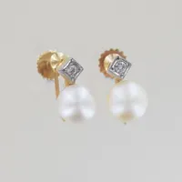 Ett par örhängen med pärla/sten , längd 1 cm, bredd 6 mm, 18K Vikt: 2,4 g