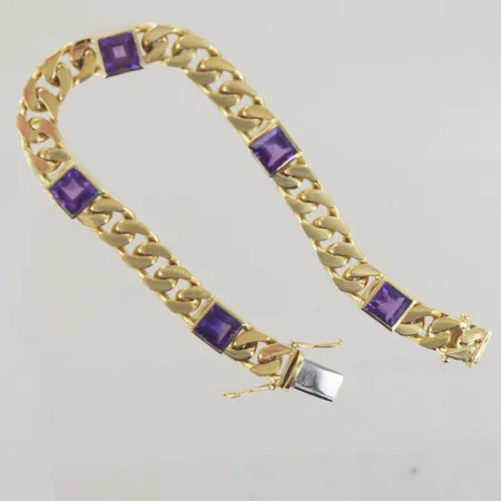 Armband pansar med lila stenar, längd 19 cm, bredd 0,8 cm, 18K Vikt: 39 g