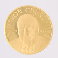 Medalj, Winston Churchill, fodral, certifikat, 21,6K Vikt: 7 g