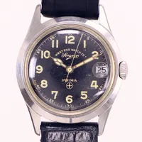 Herrur, West End Watch Co, Sowar Prima, stål, manuell, 34mm, boettnr: D8867 9743, defekt urtavla, skador på visare samt datum, repor på plexiglas, svart läderarmband med slitage