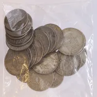 16 st Enkronor, 4 st 50-öringar, Gustav V och Gustav VI Adolf, 1943-1966, slitage, silver 400/1000 Vikt: 130,2 g