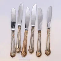 6 Bordsknivar med rostfria blad, Modell Sachsisk, Mema, längd 18,5cm, silver 830/1000, bruttovikt  Vikt: 395,5 g