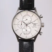 Armbandsur Gant ref nr. 7040, Ø 42mm, quartz, datum, kronograf med läderband, i behov av batteribyte, försiktigt slitage  