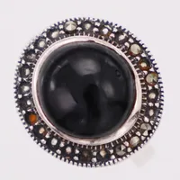 Ring, pyriter & svart sten, stl 18¼, pyriter saknas, 925/1000 silver Vikt: 6,1 g