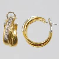 Örhängen, creoler med diamanter 20 x 0,015ct, Ø26,5, bredd: ca.12mm, clips med stift, italienska stämplar, 18K Vikt: 18,3 g