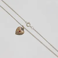 Silverkedja, pansar, 38cm, bredd: 1,5mm, hänge hjärta med röd sten, 20x12mm, 835/1000 Vikt: 2,5 g