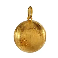 Hänge Boll, 18K guld, mönstrad större modell, diameter 15,5 mm, längd inkl. ögla 22 mm, fint skick Vikt: 1,9 g
