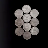 Jubileumsmynt - 10 kronor, 10 stycken, silver 835/1000, "Gustav VI Adolf 90 år 1972", Ø32 mm, fin kvalitet, vikt per styck 18 gram Vikt: 180 g