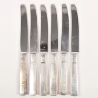 Sex matknivar, modell Rosenholm, längd 22,5cm, GAB, Stockholm, slitage, silver och stålblad, bruttovikt 401,1g Vikt: 401,1 g
