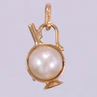 Hänge Jordglob med odlad pärla, längd ca 16,5mm, bredd ca 1-7,7mm, öglan öppen, 18K Vikt: 0,9 g