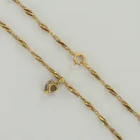 Halsband med hänge, lila sten, hjärtformad, längd ca 41,5cm, bredd 0,2-0,3mm, 18K Vikt: 8,8 g