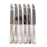 Sex bordsknivar, modell Rosenholm, längd 19,5cm, GAB, Stockholm, slitage, silver och stålblad, bruttovikt 264,6g Vikt: 0 g