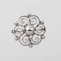 Brosch, Herman Siersbol Danmark, diameter 3 cm, silver. Vikt: 5,2 g