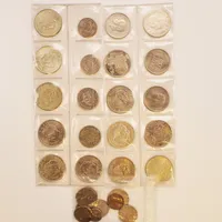 Diverse mynt, olika valörer.