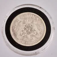 Mynt i silver, 1krona, år 1880, plastetui, vikt 7,21g.