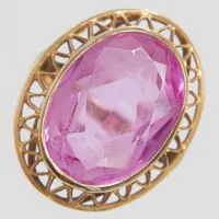 Ring, syntetisk rosa safir, Ø19, bredd:2-25,5mm, 14K. Vikt: 9,2 g