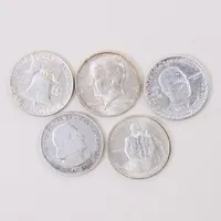 Mynt 5st, half dollar, USA, 1893-1964, silver 900/1000 Vikt: 62,4 g