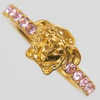 Ring, Versace, rosa stenar, Ø17¼, bredd: 2,5-8,5mm, gulmetall, tag, etui, ytterkartong