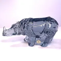 Skulptur, noshörning, blåtonad glasmassa, Paul Hoff, Kosta, begränsad upplaga på 8000 exemplar, signerad, stämpelmärkt, höjd 9cm, certifikat medföljer