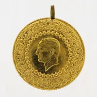 Hänge, mynt, Ataturk,  Ø30mm, ögla i metall, 21K.  Vikt: 7,1 g