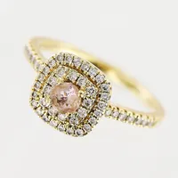 Ring, diamanter 50st totalt ca 0,34ctv, morganit, stl 17¾, bredd 1,5-9mm, Chanti, 14K.  Vikt: 3,4 g