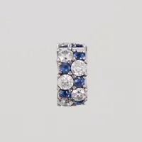 Berlock/Klämstopp, Pandora, blå/vita stenar, Ø 11mm, bredd 6mm, Silver 925/1000 Nypris ca 549sek Vikt: 3 g