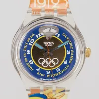Herrur Swatch, Olympic Games Stockholm 1912, automatisk, Ø37mm, ref/serienr 2842-V8V4B, plast, plexiglas, plastarmband, 1994, bruksskick, inga tillbehör 