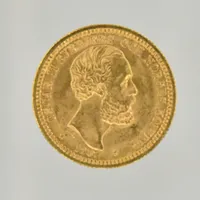 Mynt, Oscar II Sveriges och Norges konung, , år 1887, 20 kr, Ø23 mm, plastkassett medföljer, 21,6K.  Vikt: 9 g