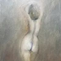 Tavla Åse Christian Danell, "naken kvinna", olja på duk, rammått: 123x69cm.  Specialfrakt, kontakta pantbankskontoret för mer information.