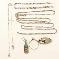 Diverse smycken, defekt, skevt, emalj, silver  Vikt: 24,1 g