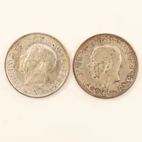 2 Minnesmynt, Ø32mm, nominellt värde:10kr, Gustav VI Adolf, 925/1000 Silver 36g Vikt: 36 g