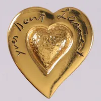 Brosch, hjärta, längd 43mm,  Yves Saint Laurent, made in France, gulmetall