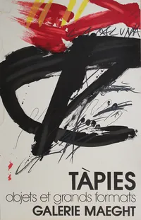 Konstaffisch, litografi, 78,5cm x 50,5cm, Poster Maeght Gallery - Objects and Large Formats, By Tàpies Antoni, 1972, fläckar, oramad på hård papp  Vikt: 0 g Skickas med postpaket.