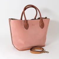 Väska Polo Ralph Lauren, Modell MD open tote-tte-med, rosa mocca, bruna skinndetaljer 28x35-28x17cm, nyskick med tags och dustbag