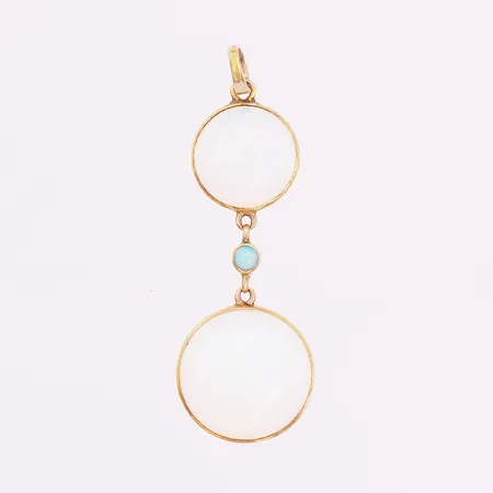Hänge med opaler, ca 40x15mm, slitage, sprickor, 14K. Vikt: 3,3 g