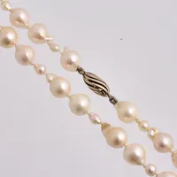 Pärlcollier med silverlås, 100cm, barocka pärlor med små pärlor i mellan, bredd 8mm, lås 925/1000. Vikt: 0 g