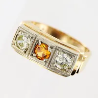 Ring, diamanter 1 x ca 0,35ct, 1 x ca 0,45ct, gul/orange sten, stl 18¾, bredd 3,5-9mm, 14K Vikt: 6,7 g