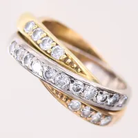 Ring med diamanter ca 19x0,04ct, stl 17, bredd 7,3mm, trefärgade, Strömdahl Hugo, 18K.  Vikt: 11,6 g
