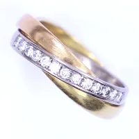 Ring med diamanter totalt 0,19ct, trefärgad, stl 17, bredd ca 5,5mm, 18K  Vikt: 8 g