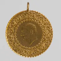 Mynt, Ataturk, Ø22mm, ögla ej i guld, 21,6K. Vikt: 3,6 g